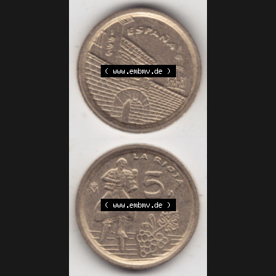 Münzen Spanien Umlaufmünze 1996-1996, 5 Peseten 1996, Münze aus Spanien, Umlaufmünze / aus Zahlungsverkehr mit Münzseiten Vertikal / Untereinander auf... Sammlung