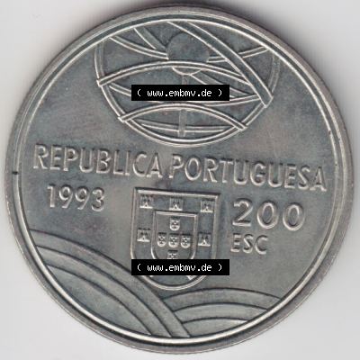 Münzen Portugal Gedenkmünze 1993-1993, 200 Escudos Espingarda 1543-1575. Vorderseite der Gedenkmünze aus Portugal zum katalogisieren im Münzen-Katalog und der Verwaltung... Sammlung