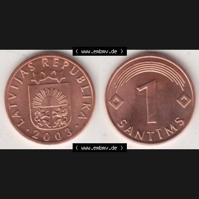 Münzen Lettland Umlaufmünze 1992-2008, 1 Santims 2003, Bild mit horizontaler Vollansicht als Bildmaterial Sammlung
