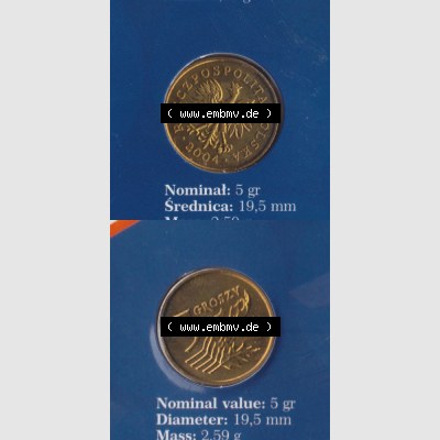 Münzen Polen KMS Umlaufmünze 2004, 5 Groszy, Münzseiten Untereinander als Bildmaterial Sammlung