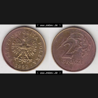 Münzen Polen Umlaufmünze 1990-2014, 2 Grosze 1992, Bild mit Vollansicht als Bildmaterial Sammlung