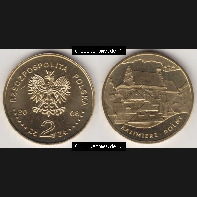 Münzen Polen Gedenkmünze 2008-2008, 2 Zloty, Kulturdenkmäler Polens - Kazimierz Dolny, Bild mit Vollansicht als Bildmaterial Sammlung