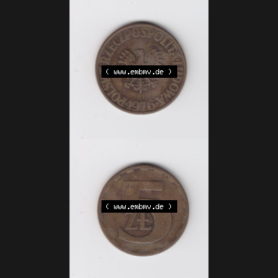 Münzen Polen Umlaufmünze 1975-1985, 5 Zlotych 1976, Münzseiten Untereinander als Bildmaterial Sammlung