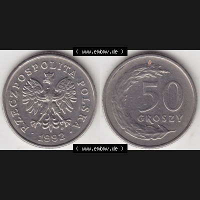 Münzen Polen Umlaufmünze 1990-2016, 50 Groszy 1992, Bild mit Vollansicht als Bildmaterial Sammlung
