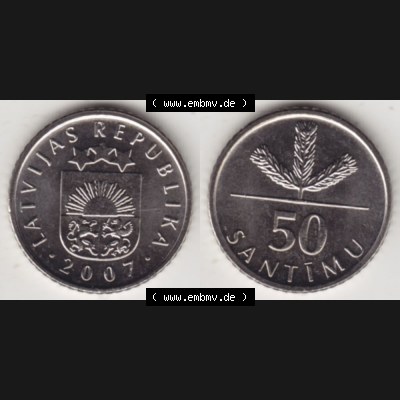 Münzen Lettland Umlaufmünze 1992-2009, 50 Santimu 2007, Bild mit horizontaler Vollansicht als Bildmaterial Sammlung
