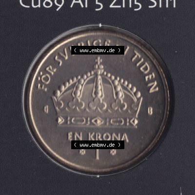 Münzen Schweden Umlaufmünze 2001-2012, 1 Krone 2001 KMS, Bild mit Rückseite der Münze als Bildmaterial Sammlung