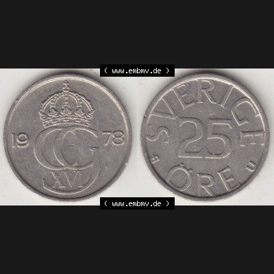 Münzen Schweden Umlaufmünze 1976-1984, 25 Öre 1978, Bild mit Vollansicht als Bildmaterial Sammlung