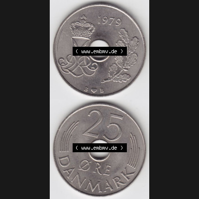 Münzen Dänemark Umlaufmünze 1979, 25 Öre. Vorderseite und Rückseite vertikal auf einen digitalen Bild der alten dänischen Umlaufmünze aus Dänemark zum... Sammlung