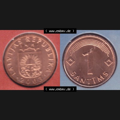 Münzen Lettland Umlaufmünze 1992-2008, 1 Centime 2003, aus Münzensatz Bild mit horizontaler Vollansicht als Bildmaterial Sammlung