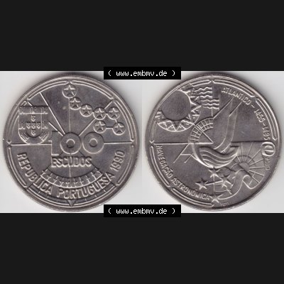 Münzen Portugal Gedenkmünze 1990-1990, 100 Escudos, Atlantido 1455-1485, Astronomica. Vorderseite und Rückseite auf einen Bild/Foto der portugiesischen Gedenkmünze... Sammlung