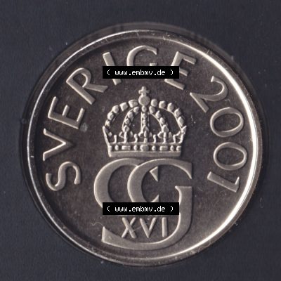 Münzen Schweden Umlaufmünze 1993-2009, 5 Kronen 2001 KMS, Bild mit Vorderseite der Münze als Bildmaterial Sammlung