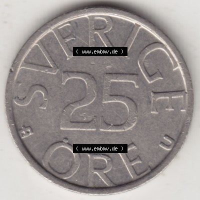 Münzen Schweden Umlaufmünze 1976-1984, 25 Öre 1978, Bild mit Rückseite der Münze als Bildmaterial Sammlung