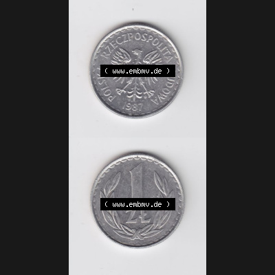 Münzen Polen Umlaufmünze 1986-1988, 1 Zloty 1987, Münzseiten Untereinander als Bildmaterial Sammlung