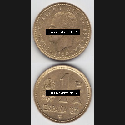 Münzen Spanien Umlaufmünze 1980, 1980-1982, 1 PTA, Pesete 1980, Münze aus Spanien, Umlaufmünze / aus Zahlungsverkehr mit Münzseiten Vertikal /... Sammlung