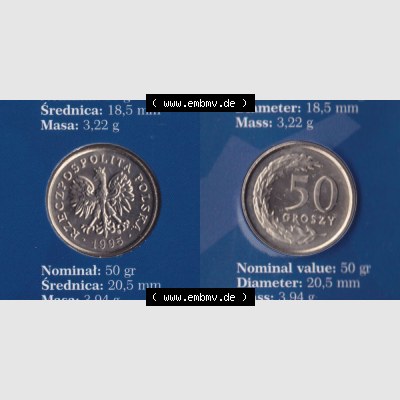 Münzen Polen KMS Umlaufmünze 1995, 50 Groszy, Bild mit Vollansicht als Bildmaterial Sammlung