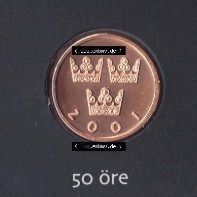 Münzen Schweden Umlaufmünze 1992-2009, 50 Öre 2001 KMS, Bild mit Vorderseite der Münze als Bildmaterial Sammlung