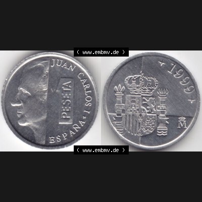 Münzen Spanien Umlaufmünze 1989-2001, 1 Peseta, Pesete 1999, Bild mit Vollansicht als Bildmaterial Sammlung
