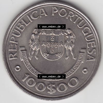 Münzen Portugal Gedenkmünze 1989-1989, 100 Escudos Ilhas Canarias. Vorderseite der Gedenkmünze aus Portugal zum katalogisieren im Münzen-Katalog und der Verwaltung auf... Sammlung