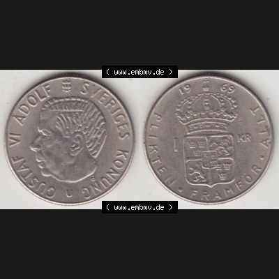 Münzen Schweden Umlaufmünze 1968-1973, 1 Krone 1969, Bild mit Vollansicht als Bildmaterial Sammlung