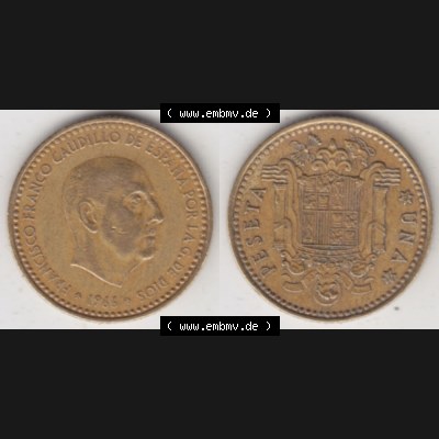 Münzen Spanien Umlaufmünze 1966-1966, 1 Peseta, Pesete, Bild mit Vollansicht als Bildmaterial Sammlung