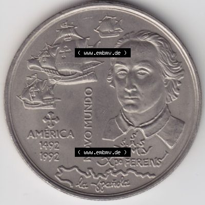 Münzen Portugal Gedenkmünze 1992-1992, 200 Escudos, America 1492-1992, Novomundo, Xpo Perens. Rückseite der portugiesischen Gedenkmünze aus Portugal vor... Sammlung