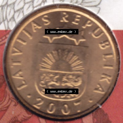 Münzen Lettland Umlaufmünze 1992-2009, 20 Centimes 2007, Bild mit Vorderseite der Münze als Bildmaterial Sammlung