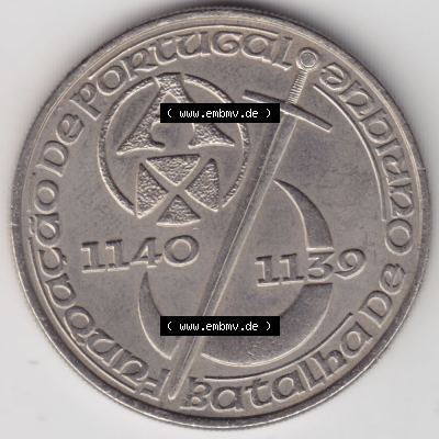 Münzen Portugal Gedenkmünze 1989-1989, 250 Escudos Batalha de Ourique, Schlacht von Ourique. Rückseite der portugiesischen Gedenkmünze aus Portugal vor der Euro-Einführung... Sammlung