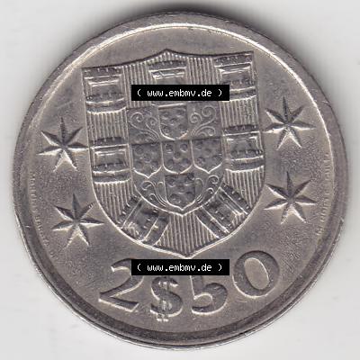 Münzen Portugal Umlaufmünze 1963-1985, 2,50 Escudos 1978. Vorderseite der Escudo Umlaufmünze aus Portugal vor EInführung der Euromünzen in Portugal zum katalogisieren... Sammlung