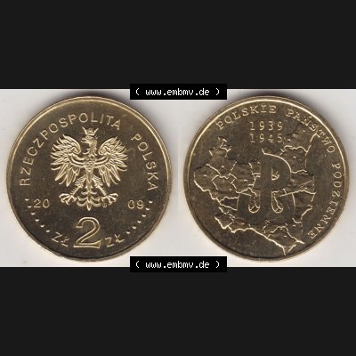 Münzen Polen Gedenkmünze 2009-2009, 2 Zloty, 70. Jahrestag - polnische Untergrundbewegung, Bild mit Vollansicht als Bildmaterial Sammlung