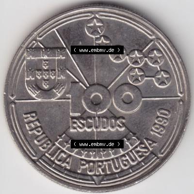 Münzen Portugal Gedenkmünze 1990-1990, 100 Escudos, Atlantido 1455-1485, Astronomica. Vorderseite der Gedenkmünze aus Portugal zum katalogisieren im Münzen-Katalog... Sammlung