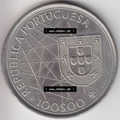Münzen Portugal Gedenkmünze 1989-1989, 100 Escudos, Arouipelago Dos Acores, 1439-1989. Vorderseite der Gedenkmünze aus Portugal zum katalogisieren im Münzen-Katalog... Sammlung