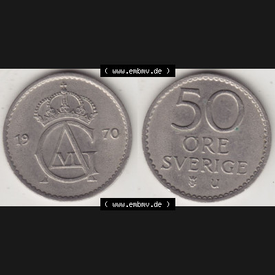 Münzen Schweden Umlaufmünze 1962-1973, 50 Öre 1970, Bild mit Vollansicht als Bildmaterial Sammlung