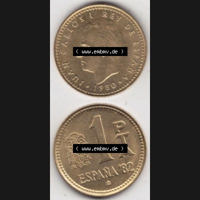 Münzen Spanien Umlaufmünze 1980-1980, 1 Pesete 1981, Münze aus Spanien, Umlaufmünze / aus Zahlungsverkehr mit Münzseiten Vertikal / Untereinander auf... Sammlung