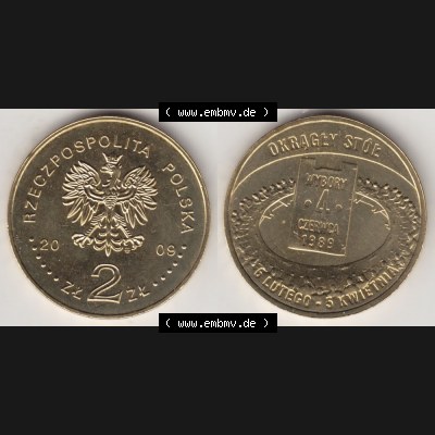 Münzen Polen Gedenkmünze 2009-2009, 2 Zloty, Parlamentswahlen am 4. Juni 1989, Bild mit Vollansicht als Bildmaterial Sammlung
