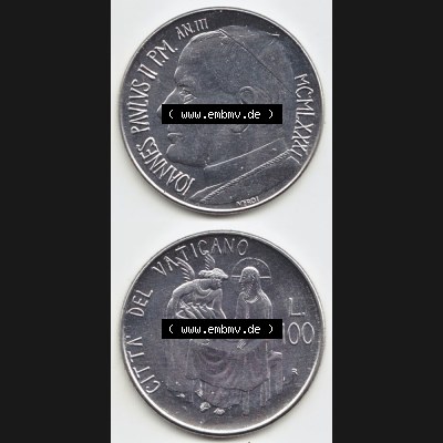 Münzen Vatikan / Vatikanstadt Umlaufmünze 1981-1981, 100 Lire Papst Johannes Paul II, Münzseiten Untereinander als Bildmaterial. Münze aus dem Vatikan der Vatikanstadt... Sammlung