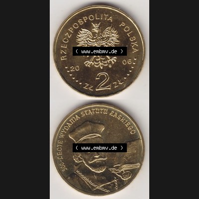 Münzen Polen Gedenkmünze 2006-2006, 2 Zloty, 500. Jahrestag - Proklamation des Statuts von Jan Laski, Münzseiten Untereinander als Bildmaterial Sammlung