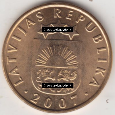 Münzen Lettland Umlaufmünze 1992-2009, 20 Santimu 2007, Bild mit Vorderseite der Münze als Bildmaterial Sammlung