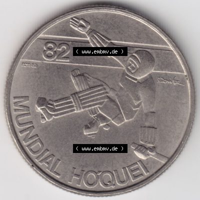 Münzen Portugal Gedenkmünze 1982-1982, 25 Escudo, Mundial Hoquei. Rückseite der portugiesischen Gedenkmünze aus Portugal vor der Euro-Einführung in Portugal... Sammlung