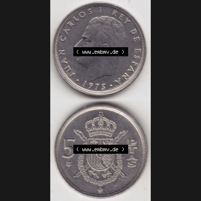 Münzen Spanien Umlaufmünze 1975-1975, 5 Peseten 1979, Münze aus Spanien, Umlaufmünze / aus Zahlungsverkehr mit Münzseiten Vertikal / Untereinander auf... Sammlung