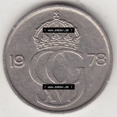 Münzen Schweden Umlaufmünze 1976-1984, 25 Öre 1978, Bild mit Vorderseite der Münze als Bildmaterial Sammlung