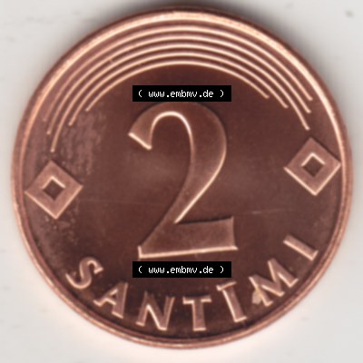 Münzen Lettland Umlaufmünze 1992-2009, 2 Santimi 2000, Bild mit Rückseite der Münze als Bildmaterial Sammlung