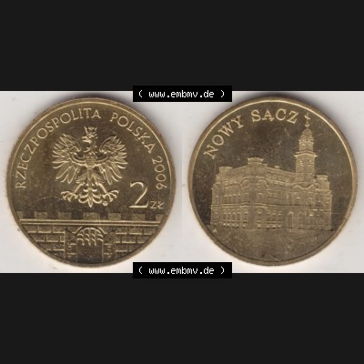 Münzen Polen Gedenkmünze 2006-2006, 2 Zloty, Historische Städte Polens - Nowy Sacz, Bild mit Vollansicht als Bildmaterial Sammlung