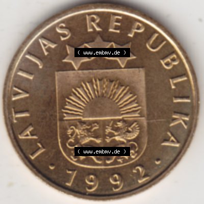 Münzen Lettland Umlaufmünze 1992-2009, 5 Santimi 1992, Bild mit Vorderseite der Münze als Bildmaterial Sammlung
