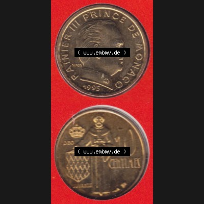 Münzen Monaco Umlaufmünze 1962-1995, 10 Centimes 1995, Münzseiten Untereinander als Bildmaterial Sammlung