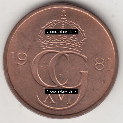 Münzen Schweden Umlaufmünze 1976-1984, 5 Öre 1981, Bild mit Vorderseite der Münze als Bildmaterial Sammlung
