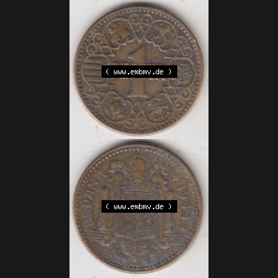 Münzen Spanien Umlaufmünze 1944-1944, 1 Pesete 1944, Münze aus Spanien, Umlaufmünze / aus Zahlungsverkehr mit Münzseiten Vertikal / Untereinander auf... Sammlung
