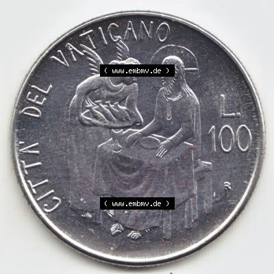 Münzen Vatikan / Vatikanstadt Umlaufmünze 1981-1981, 100 Lire Papst Johannes Paul II, Bild mit Rückseite der Münze als Bildmaterial. Münze aus dem Vatikan... Sammlung