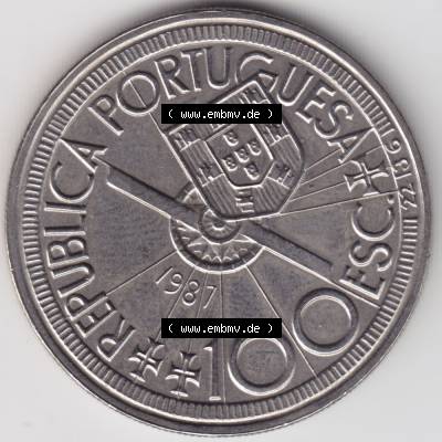 Münzen Portugal Gedenkmünze 1987-1987, 100 Escudo, Diogo Cao 1486. Vorderseite der Gedenkmünze aus Portugal zum katalogisieren im Münzen-Katalog und der Verwaltung... Sammlung