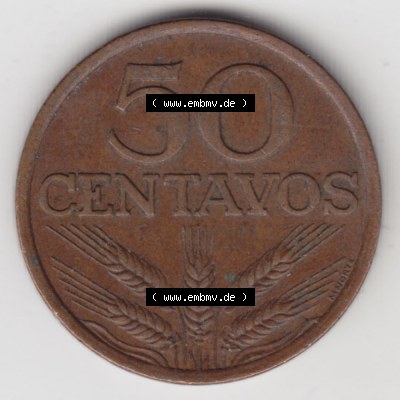 Münzen Portugal Umlaufmünze 1969-1979, 50 Centavos 1974. Rückseite der portugiesischen Umlaufmünze aus Portugal vor der Euro-Einführung in Portugal zum katalogisieren... Sammlung