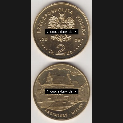 Münzen Polen Gedenkmünze 2008-2008, 2 Zloty, Kulturdenkmäler Polens - Kazimierz Dolny, Münzseiten Untereinander als Bildmaterial Sammlung